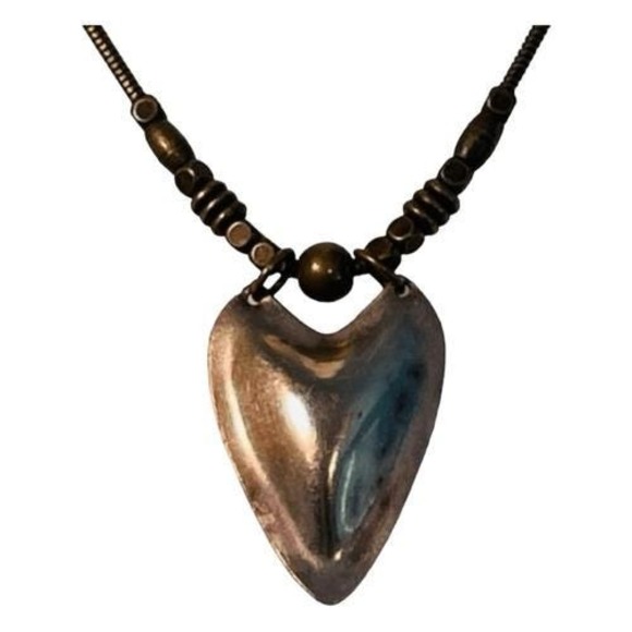 Vintage Marjorie Baer SF Modernist Necklace Silver Tone Metal Pendant Link Chain - Picture 2 of 4